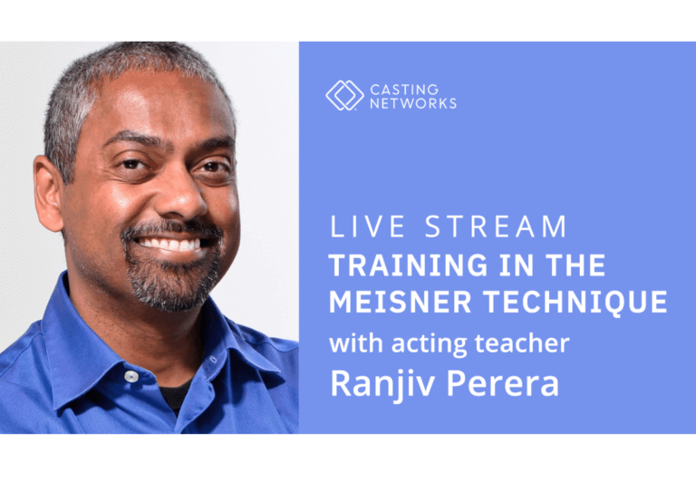 Flyer for the Castign Networks live stream on Training in the Meisner Technique With Teacher Ranjiv Perera