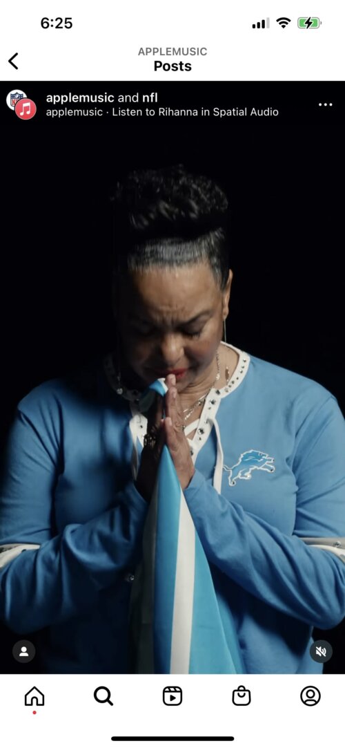 Spotify Super Bowl ad. Detroit Lions fan praying.