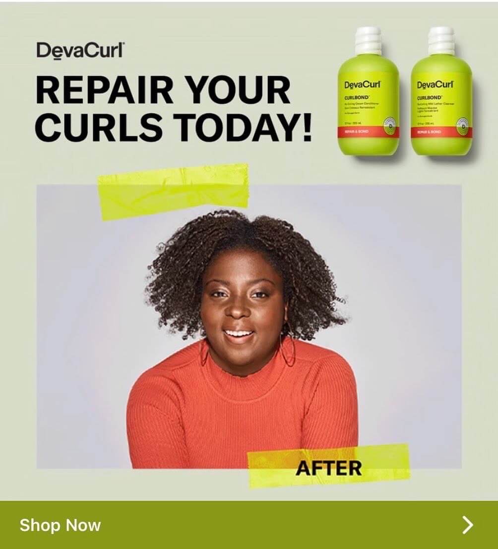 Umia-Jones Watson smiling in a DevaCurl ad.