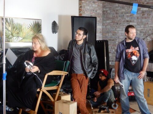 Michelle Danner and crew on a movie set.