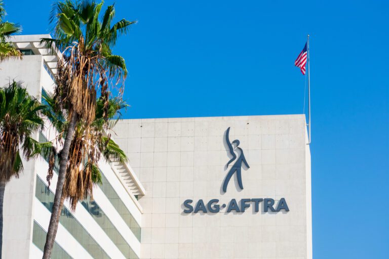 SAG-AFTRA sign on headquarters of the Screen Actors Guild during the day.
